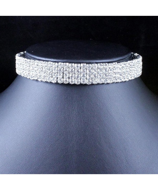 Rhinestone Choker Row Women S Crystal Necklace Diamond Collar With Extender Row